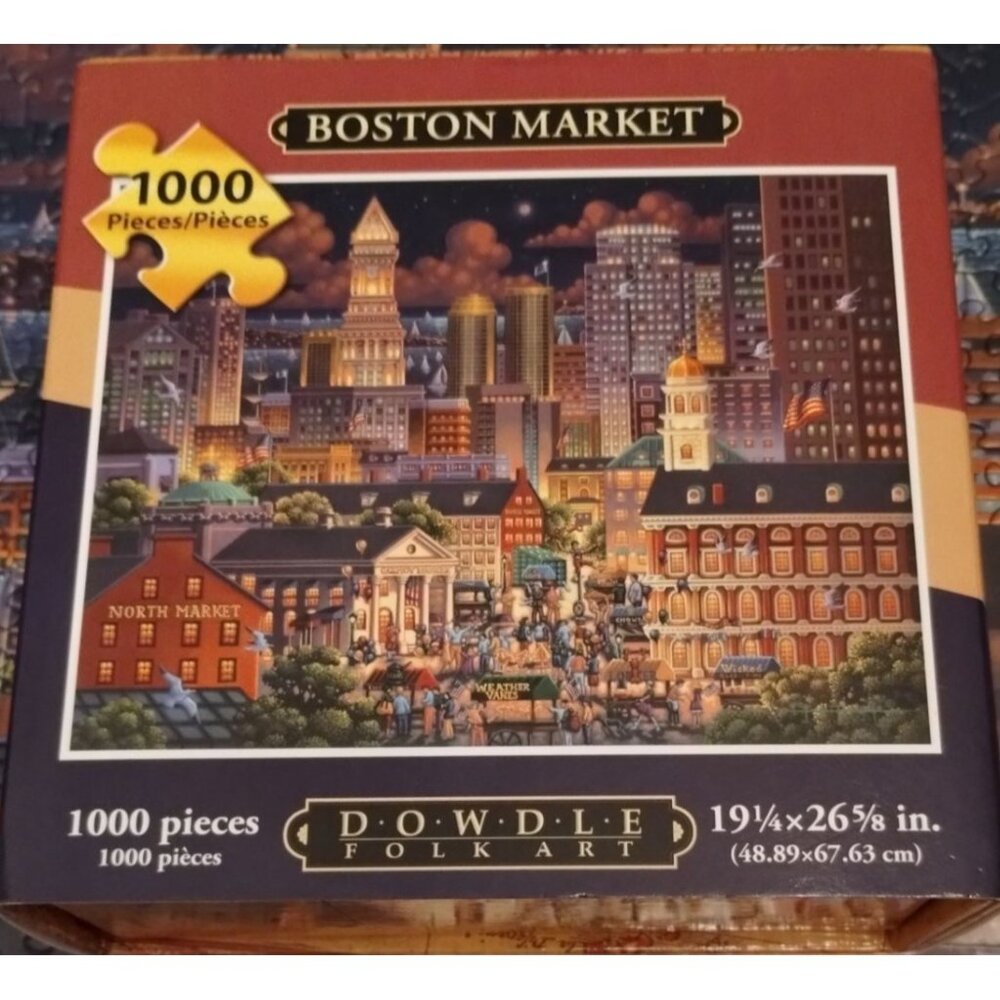 Boston Market 1000 Piece Puzzle By Dowdle Folk Art 19.5 X 26.5" Cityscape Night